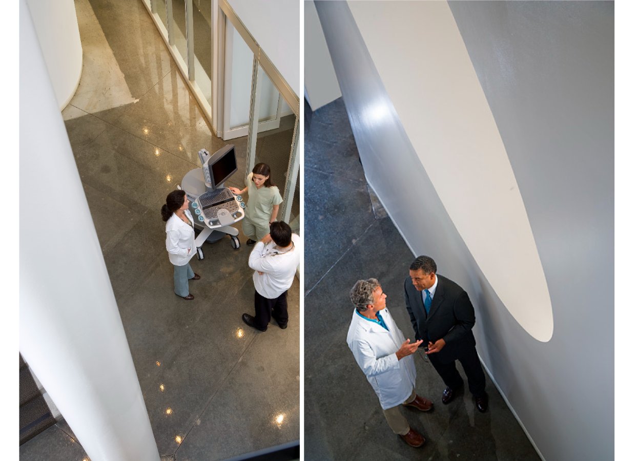 Overhead hospital conversation photography for Siemens